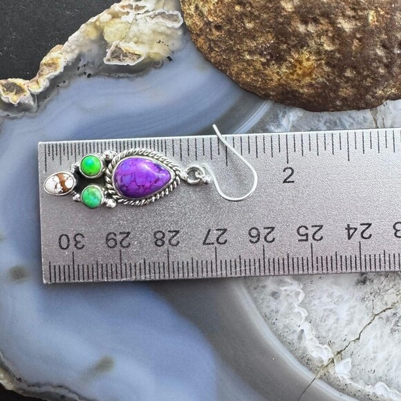 Sterling Southwestern Style Multistone Cluster Dangle Earrings For Women #2 - Picture 10 of 10